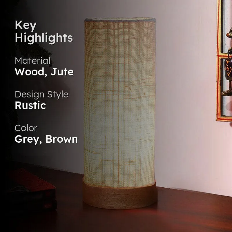 Nyra Tower Wooden Table Lamp With Jute Shade - Grey,Brown media 2