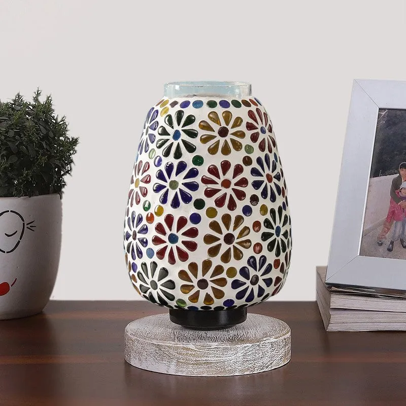 Crystique Glass Table Lamp With Wooden Base - Multicolor media 4