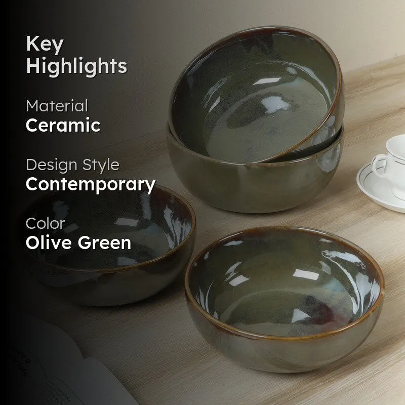 Aurelle Table Serving Bowl (Olive Green,700 mL Each) - Set Of Four media 2