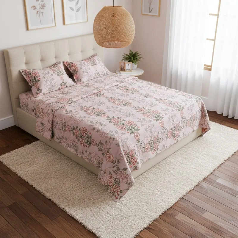 Misha Floral Cotton Bedsheet (Orange) - 144 TC media 1
