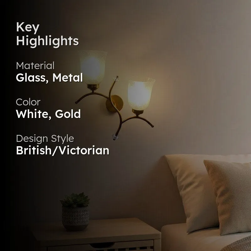 Aurelia Glow Twin Glass Wall Lamp - White & Gold media 2