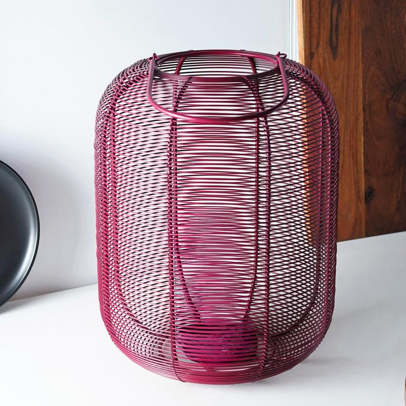Woven Glow Painted Metal Table Lamp - Pink media 2