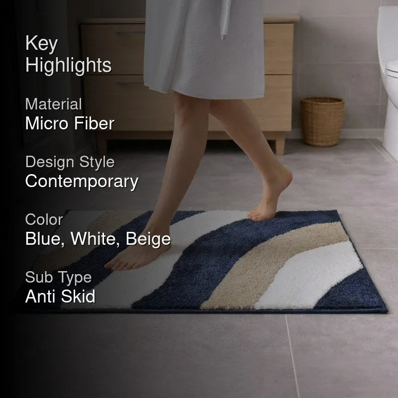 Dry Touch Anti Skid Micro Fiber Bath Mat - Blue,White,Beige - 2
