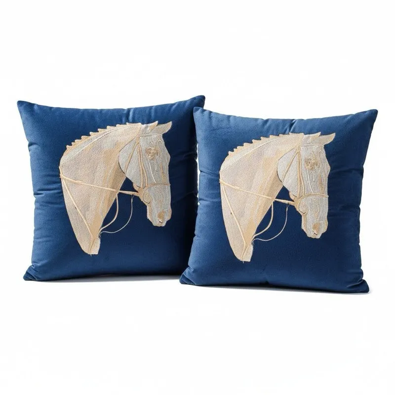 Equine Embroidered Cushion cover (Blue) - Set Of Two media 3