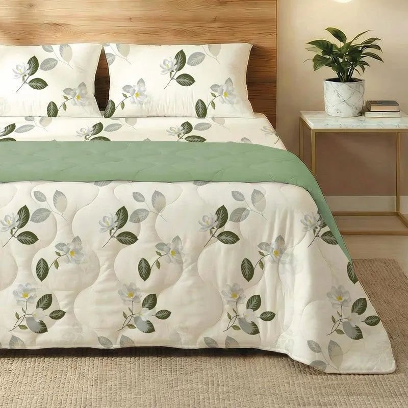 Urban Space Floral White,Green Glace Cotton,Microfiber Bedding Set (200 TC) - Four Piece Set media 3