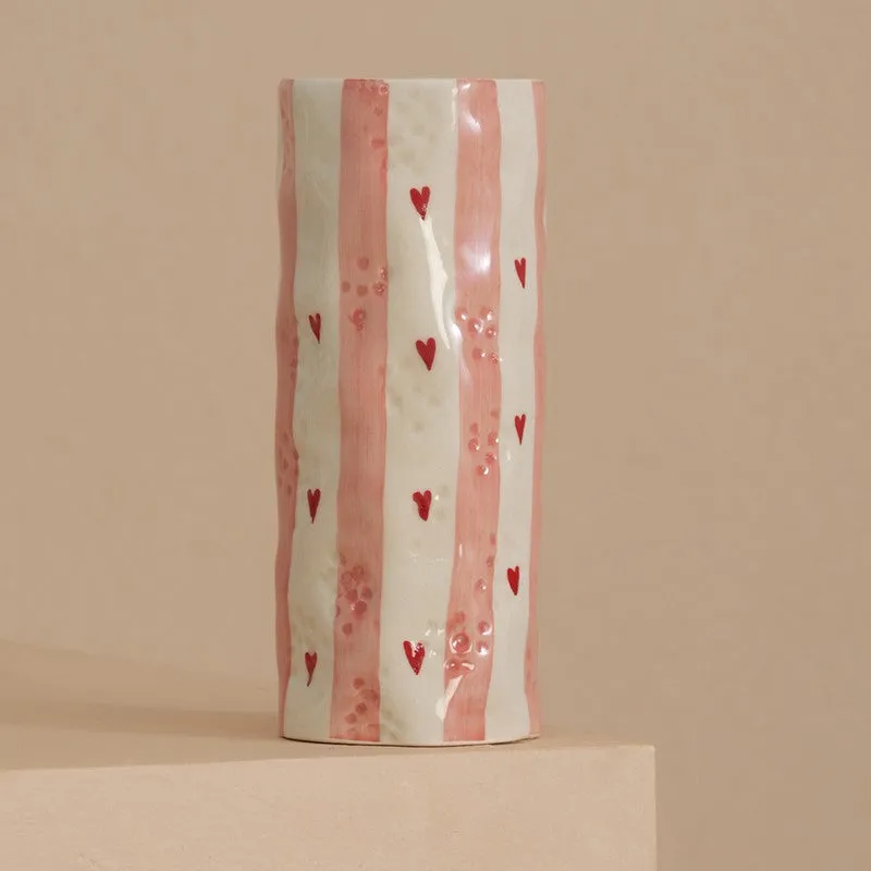 Monoline Stripe Tall Ceramic Vase - Pink media 7