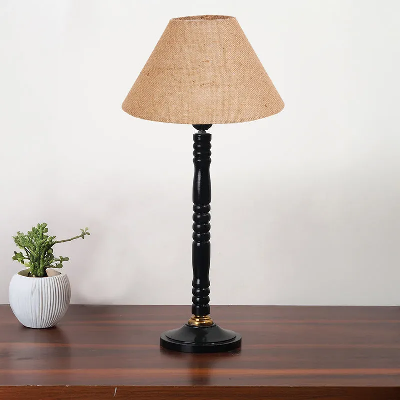 Loft Gleam Table Lamp With Carved Wooden Base - Beige,Black media 3