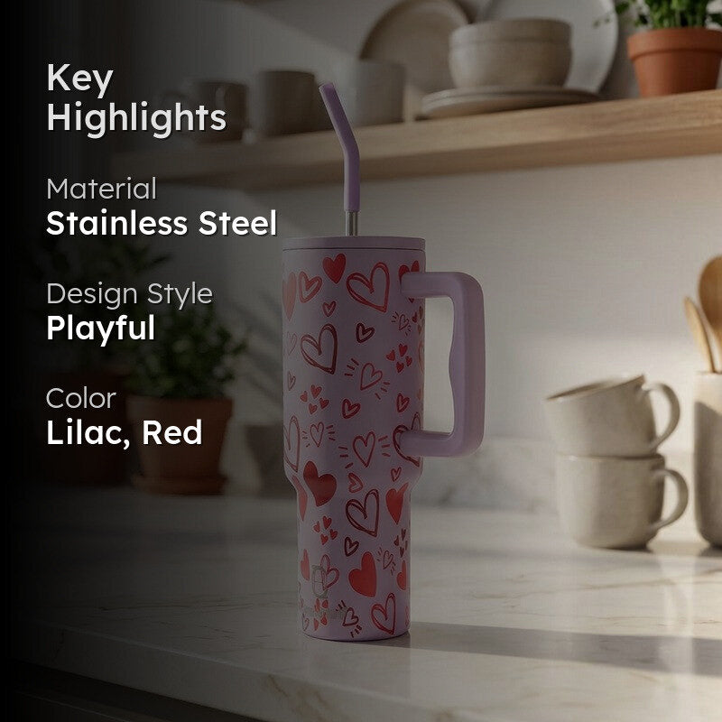 Amour Heart Stainless Steel Tumbler - 1200 ML media 2