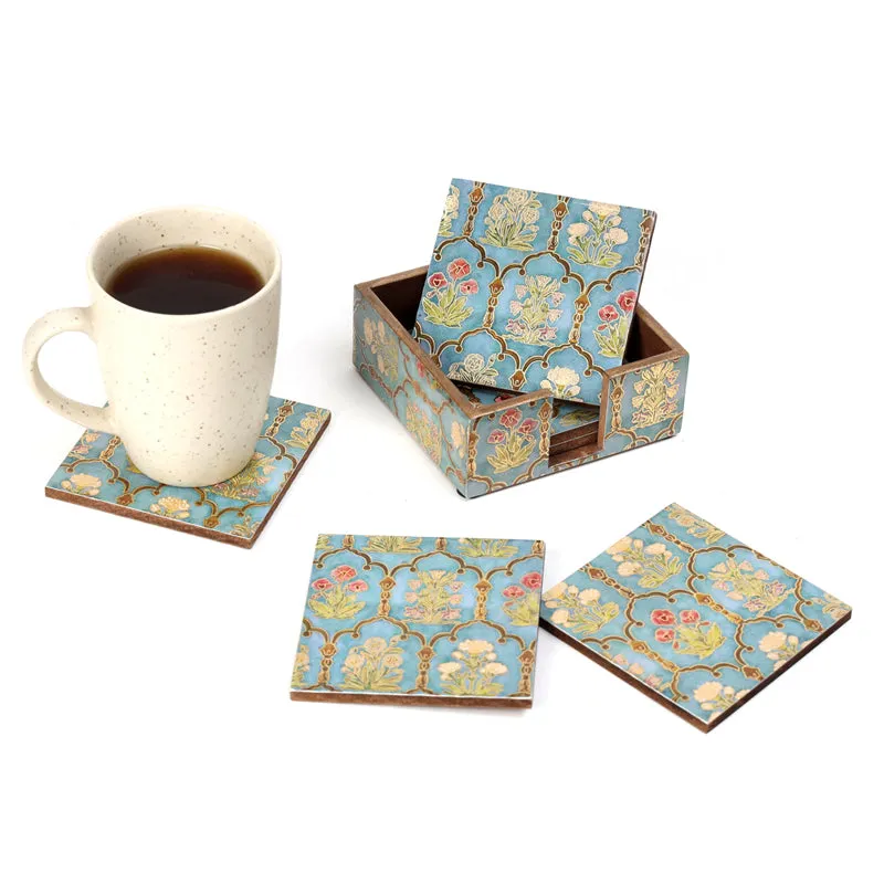Fleur Jharokha Enamel Coaster With Stand - Seven Piece Set media 6