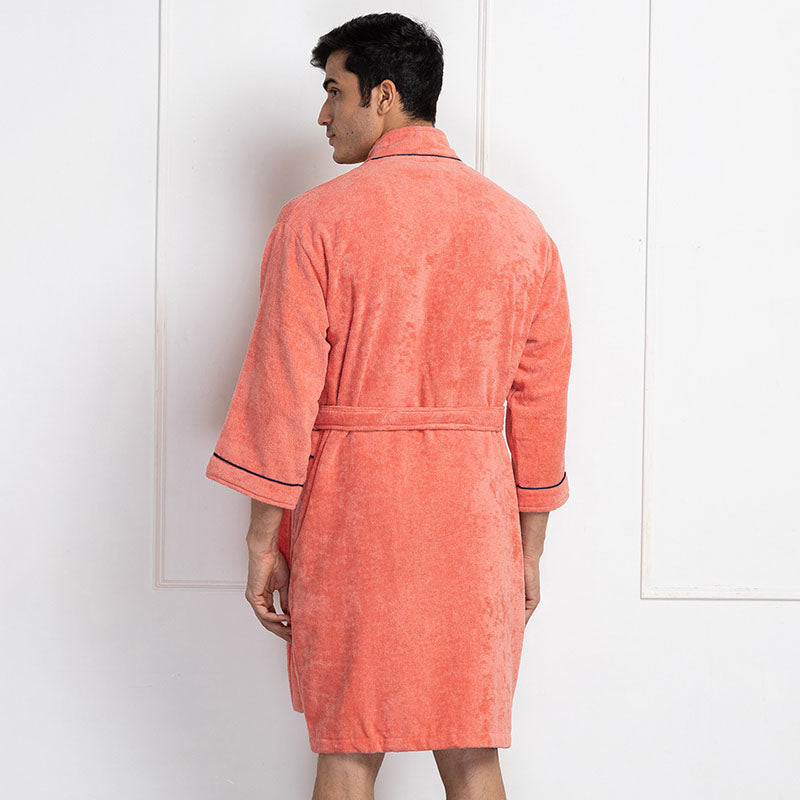 Nautica His & Hers Cashmere Dreams Cotton Bath Robe (Navy Blue & Coral) - Set Of Two media 6