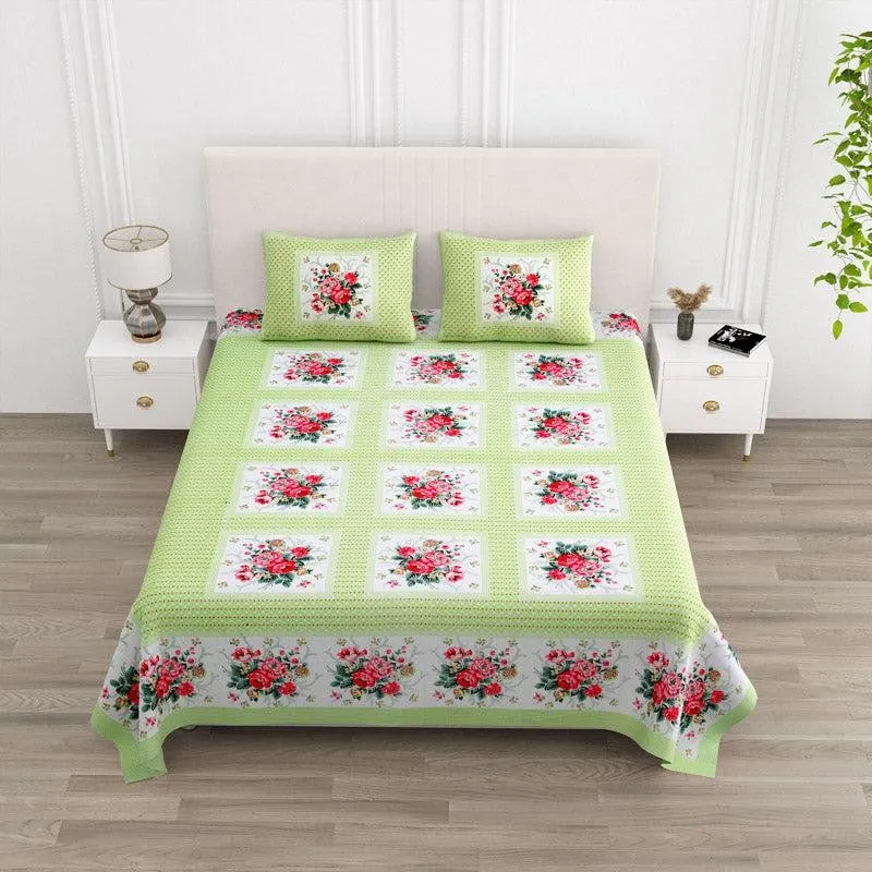 Neve Floral Cotton Bedsheet (Green) - 180 TC media 1