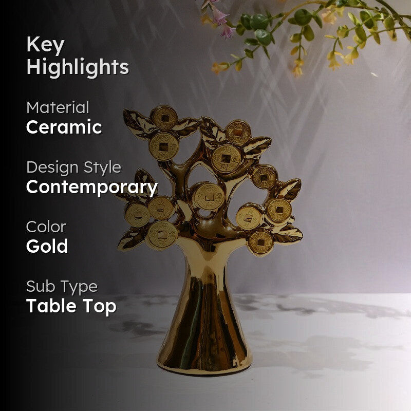 Golden Bloom Decorative Coin Tree Showpiece media 2