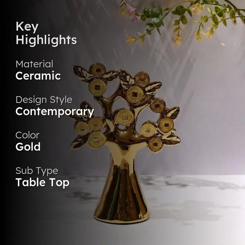Golden Bloom Decorative Coin Tree Showpiece media 2