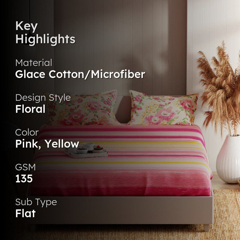 Stripes & Petals Microfiber Microfiber Bedsheet - 135 GSM media 2
