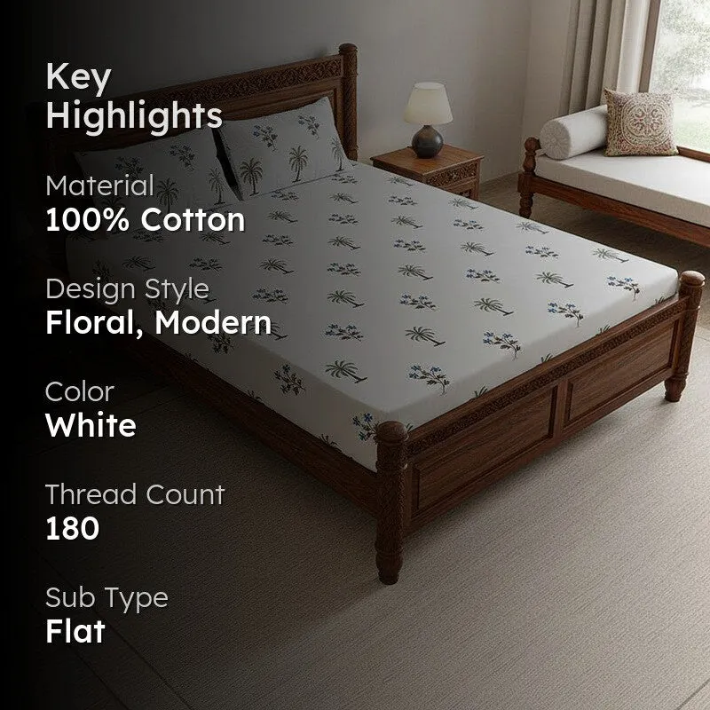 Haveli Cotton Bedsheet (White, Blue) - 180 TC media 2