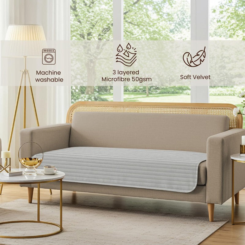 Urban Space Linear Quilted Cotton Sofa Cover - Light Grey media 7