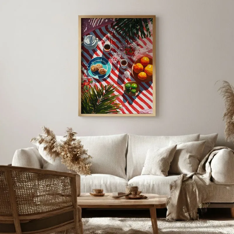 Sunny Table Canvas Wall Painting - Brown Frame media 1