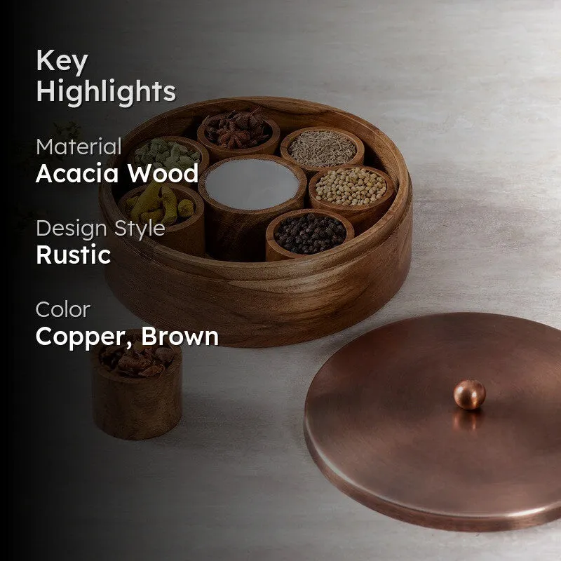 Zaikra Acacia Wood Round Masala Box media 2
