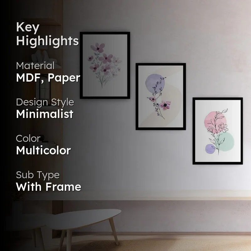 Dreamy Florals Paper Wall Painting With Frame - Black media 2