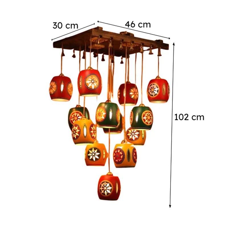 Shuva Ethnic Wooden Ceiling Lamp - Multicolor media 7