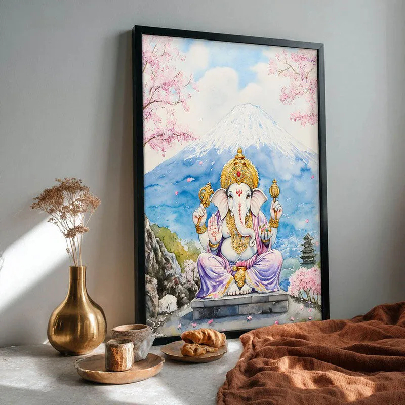 Parvataputra Ganesha Spiritual Archival Paper Wall Painting With Frame - Black media 5