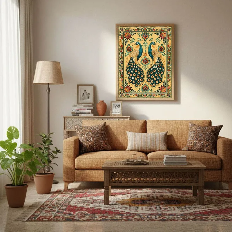 Mayura Folk Art Canvas Wall Painting With Brown Frame media 1