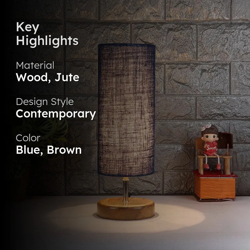 Hisha Wooden Table Lamp With Jute Shade - Blue,Brown media 2