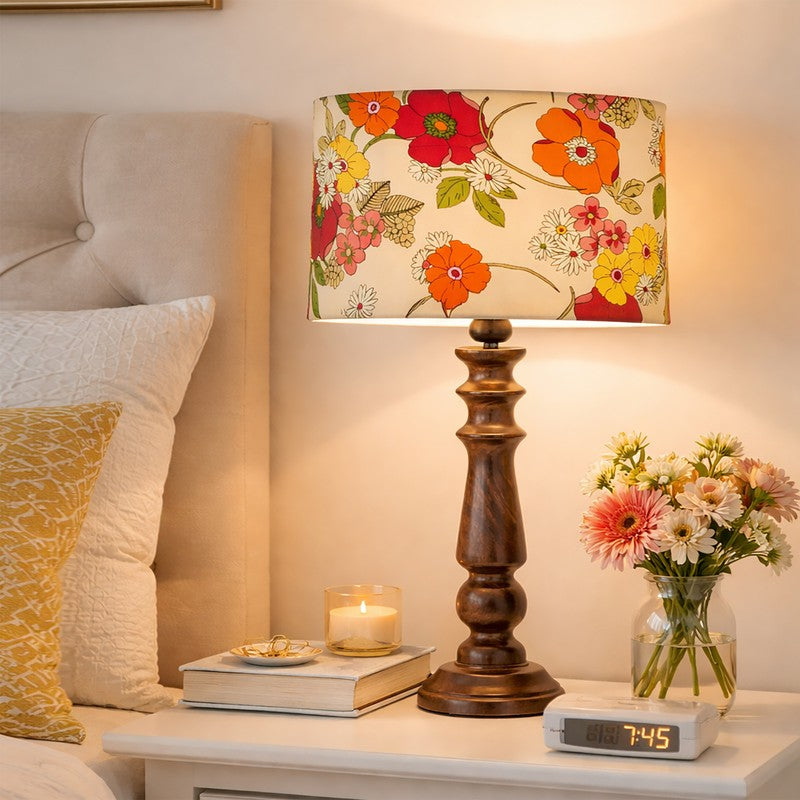 FloralFlare Glow Wooden Table Lamp