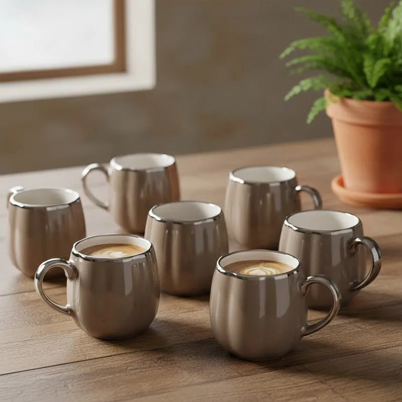 Magina Porcelain Tea Cup (180 mL Each/Brown) - Set of Six media 1