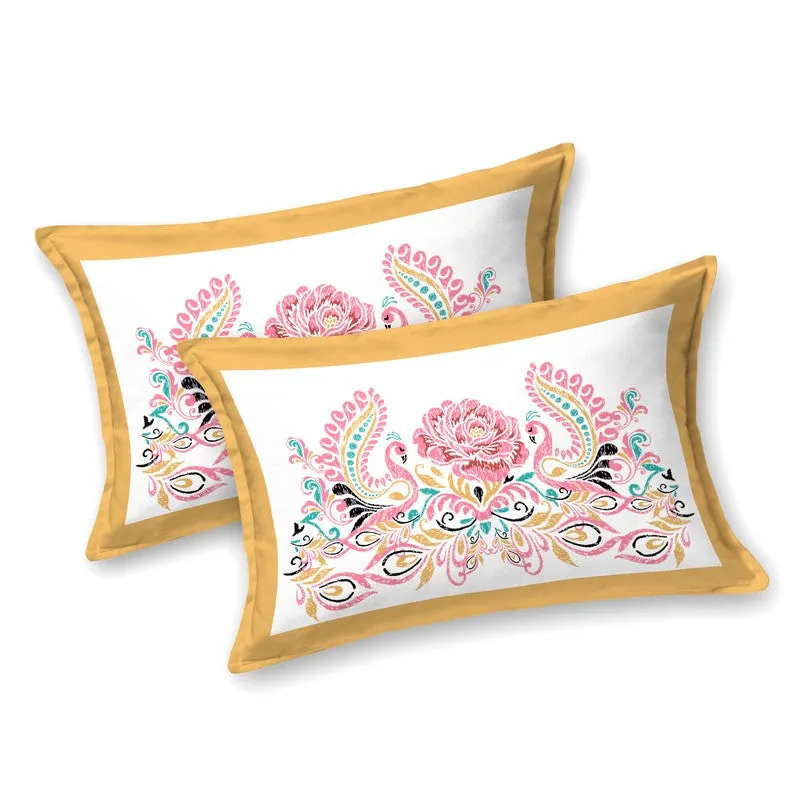 Ethnic Classic Cotton Bedsheet (Yellow,White) - 120 TC media 3