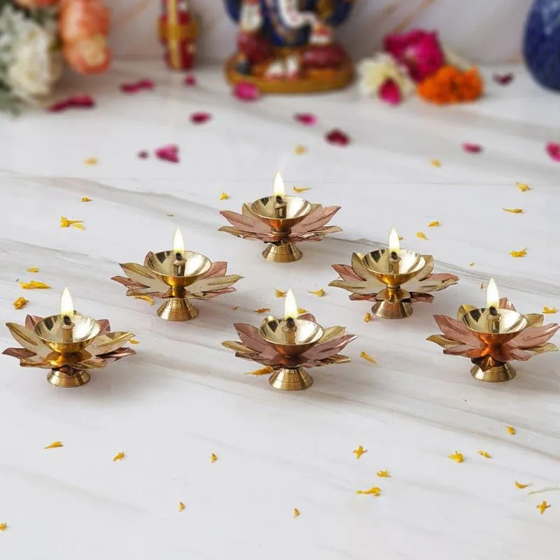 Padma Copper & Brass Golden Diyas - Set of Six media 1
