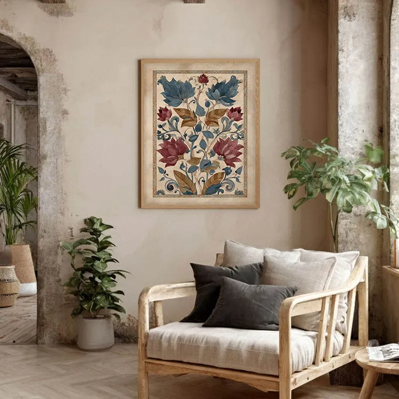 Vintage Lotus Canvas Wall Painting With Brown Frame media 9