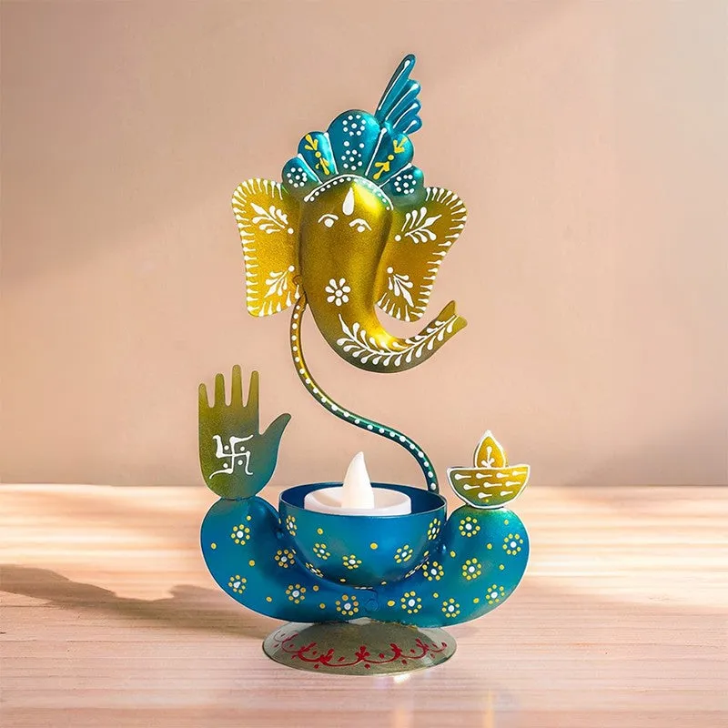 Vigneshwara Handpainted Tea Light Candle Holder - Blue media 4