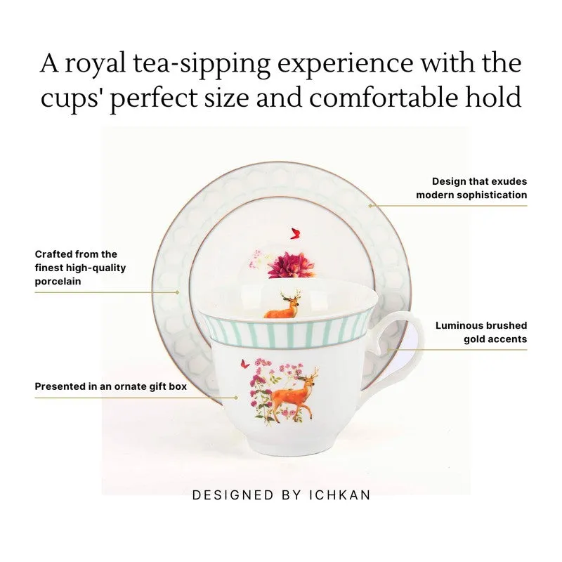 PetalGrace 24k Gold Brushed Porcelain Tea Cup (300 mL Each) -  Twelve Piece Set media 8
