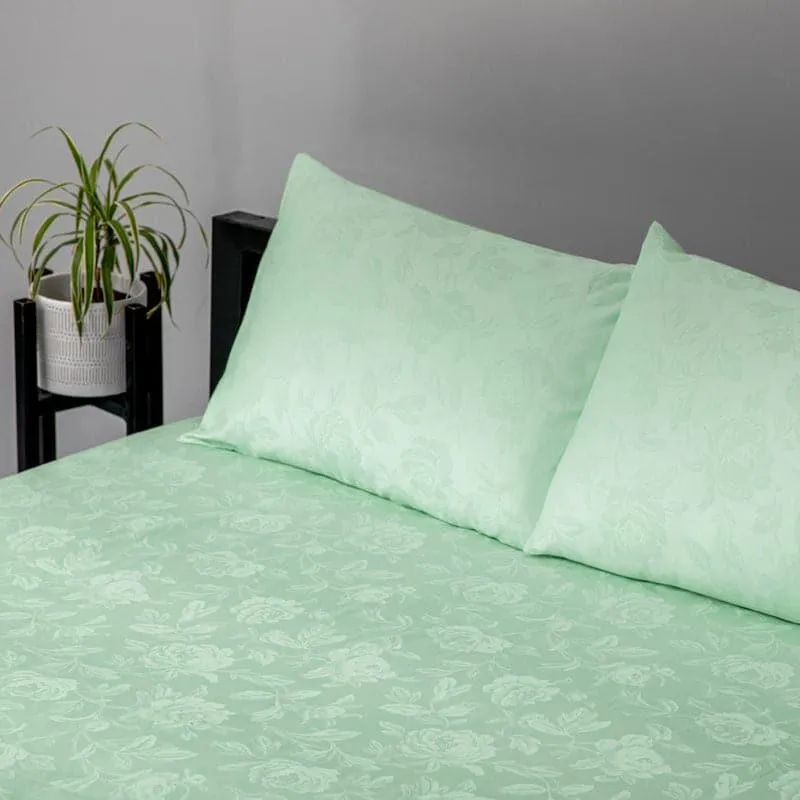 Fruva Floral Jacquard Cotton Bedsheet (Green) - 300 TC media 4
