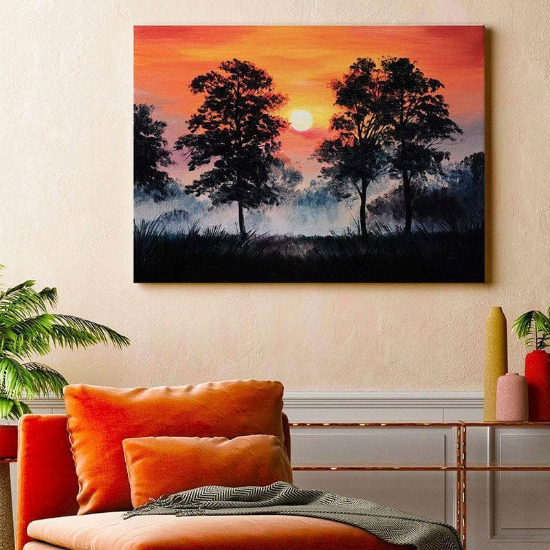 Foggy Sunset Canvas Wall Painting - Gallery Wrap