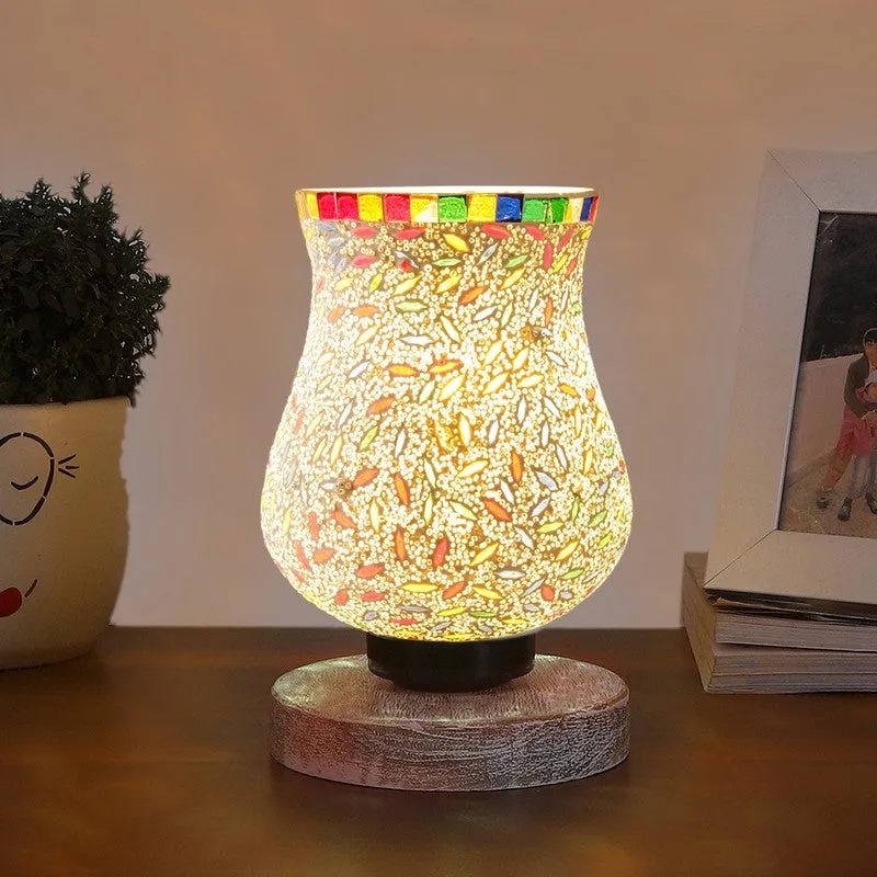 Glowvia Mosaic Glass Table Lamp With Wooden Base - Multicolor media 3
