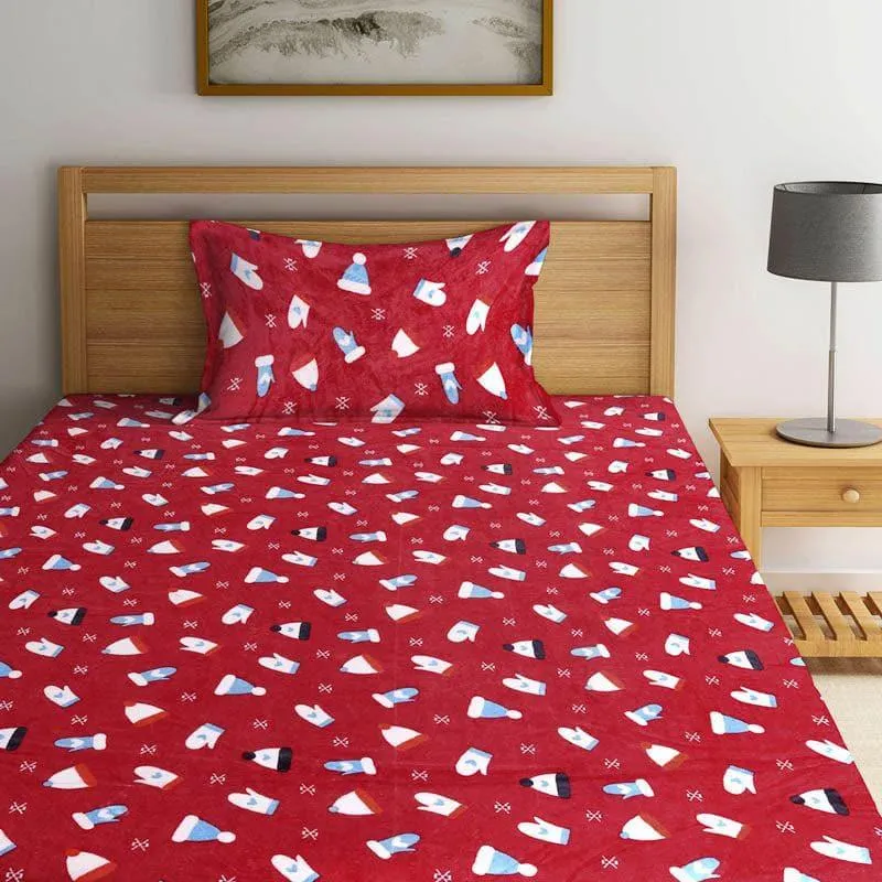 Playful Red Woollen Bedsheet - 180 GSM media 1
