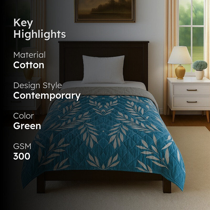 Softhaven Floral Cotton Comforter (Blue) - 300 GSM media 2