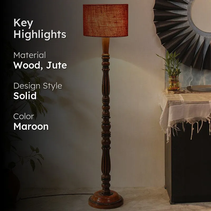 Masiya Vintage Wooden Floor Lamp With Jute Shade - Maroon media 2