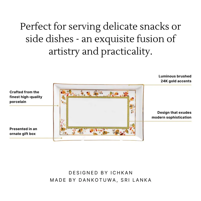 Rectangular floral porcelain platter displayed against a white background