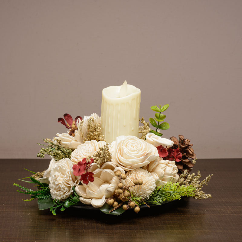 Tia Solawood Floral Tray With Battery Candle media 3