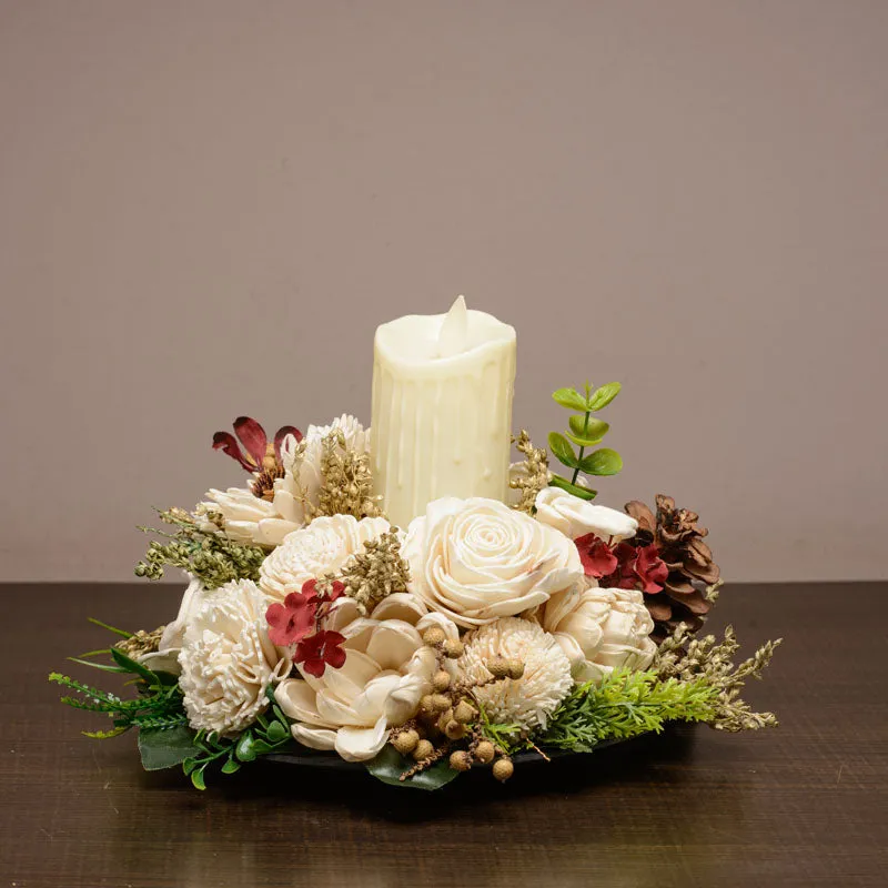 Tia Solawood Floral Tray With Battery Candle media 3