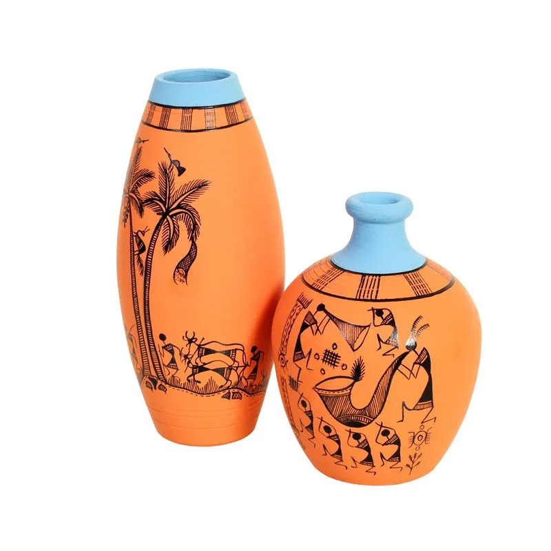 Terrava Artistic Orange & Blue Ceramic Vase - Set Of Two media 4