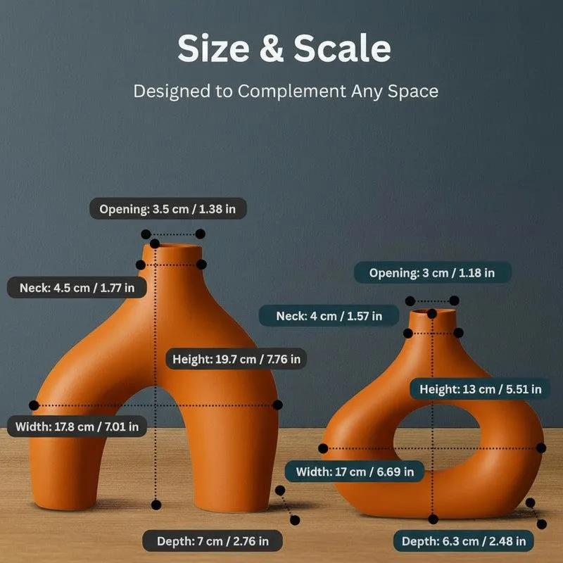 Noctra Sculptural Dual Ceramic Vase (Orange) - Set Of Two media 7