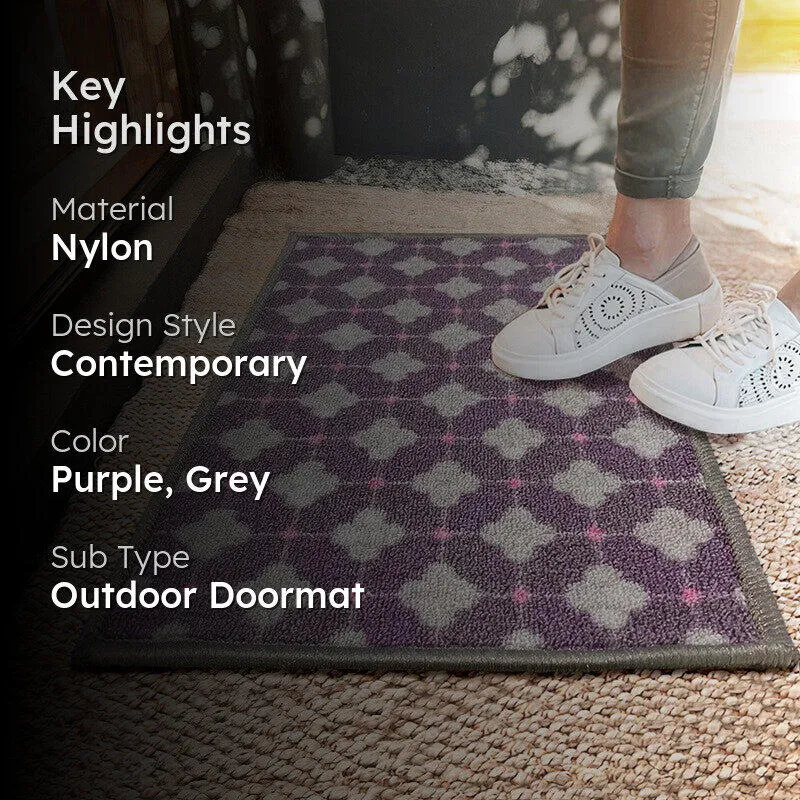 Zylo Geometric Nylon Door Mats - Purple,Grey media 2