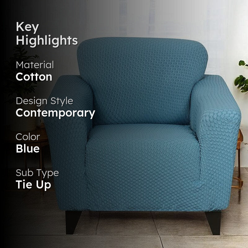 Pearl Cloud Solid Sofa Cover (Blue) - Single Seater media 2