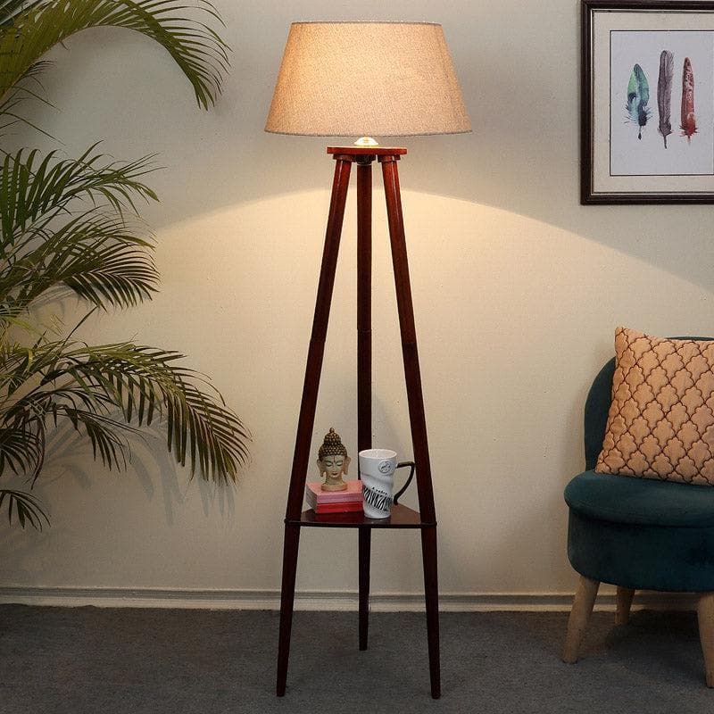 Samphire Floor Lamp With Shelf - Beige
