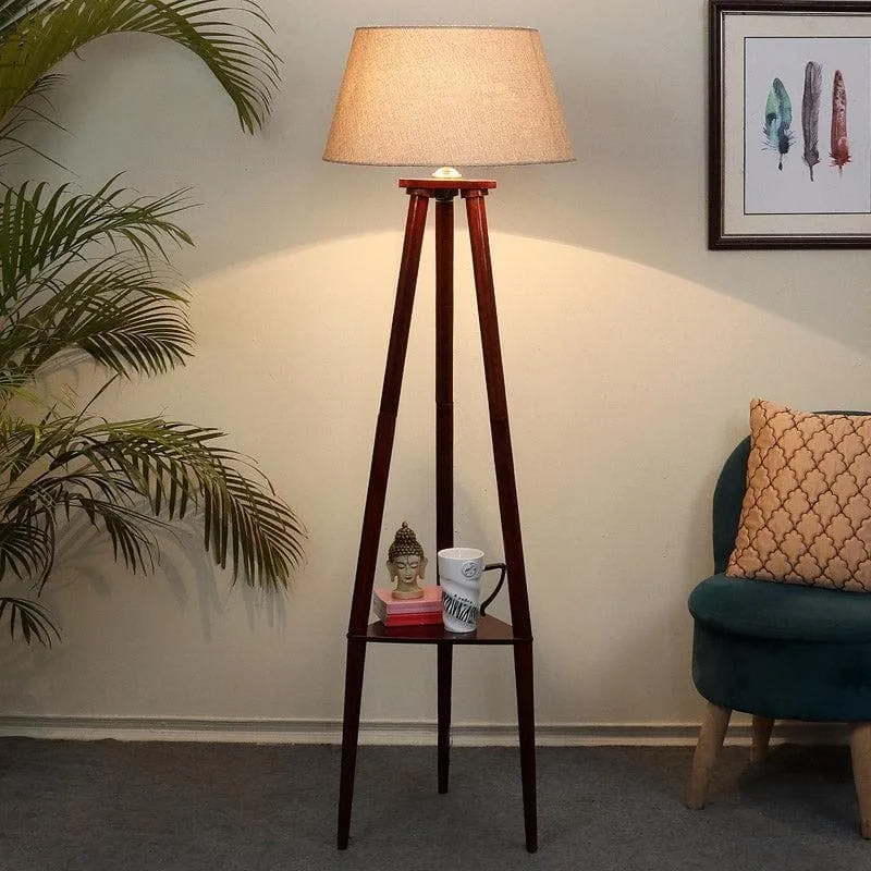 Samphire Floor Lamp With Shelf - Beige media 1