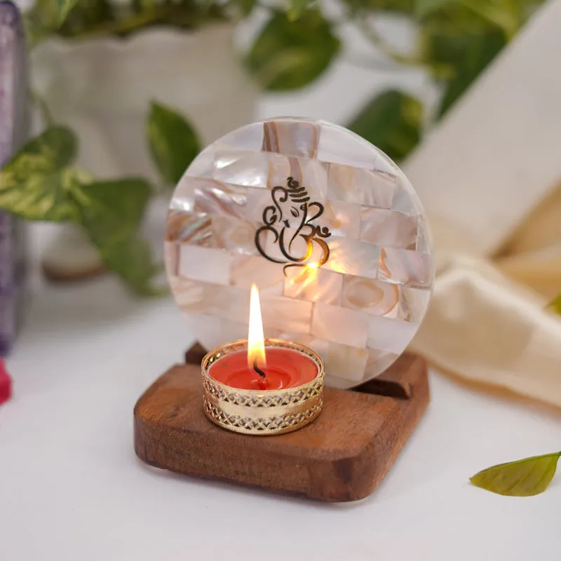 Ganesha Mother Of Pearl Religious Accent With Tealight Candle Holder media 4